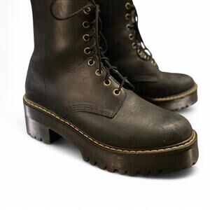 Black leather Dr. Martens Shriver‎ Hi women’s leather heeled boot.